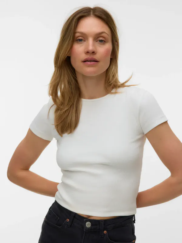 Vero Moda Vmchloe Basic Ribbet T-Skjorte Hvit