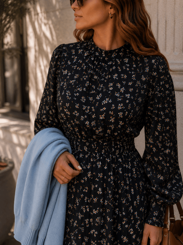 Aware Noelle Ankelkjole Sort Blomstret
