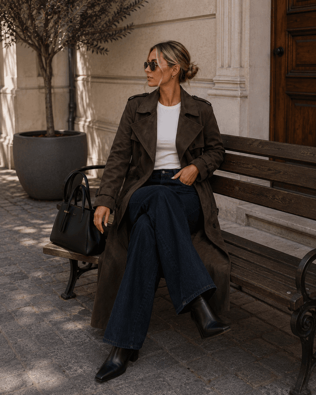 Only Onllina Long Faux Suede Trenchcoat Brun