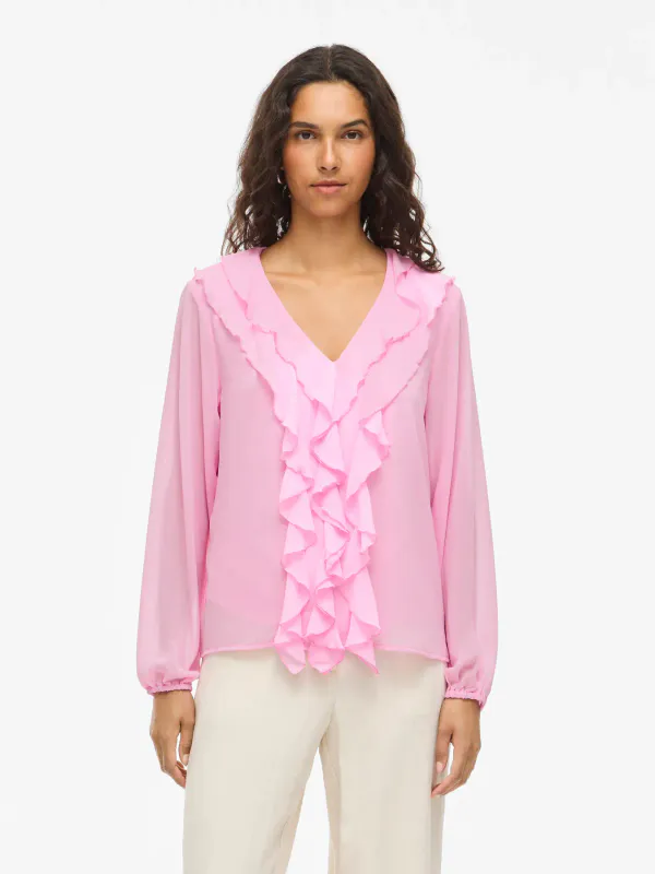 Vila Viviane Volang Bluse Rosa