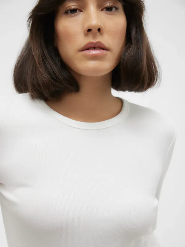 Vero Moda Vmchloe Basic Langermet Ribbet Topp Hvit