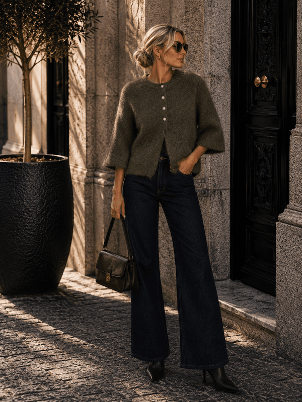 Vila Vibows Strikket Cardigan 3/4 Ermer Grønn