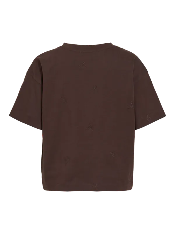 Vila Vimonie T-skjorte Brun Broderte Brune Blomster