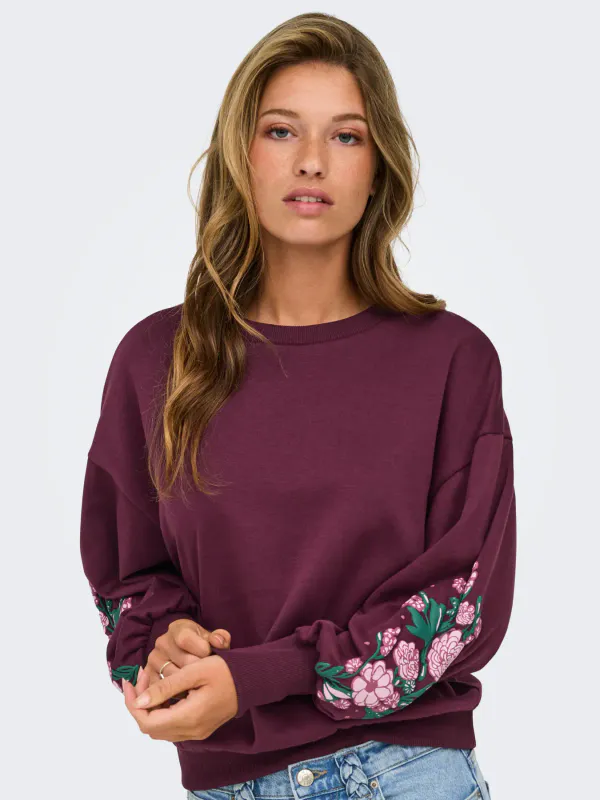 Only Onlbrooke Flower Sweatshirt Burgunder