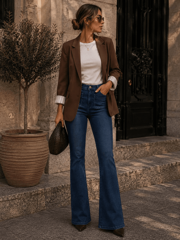 Vila Vibonnie Blazer Stripete Oppbrett Brun