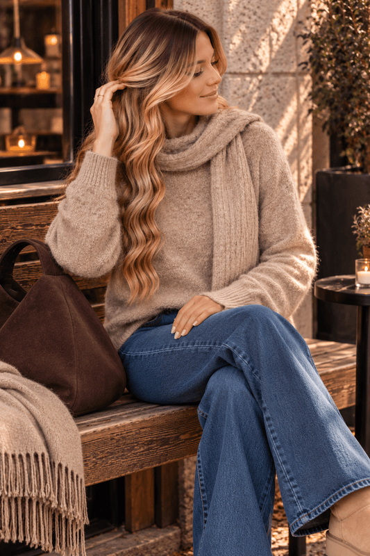 Vero Moda Vmgianna Strikkegenser Med Skjerf Beige