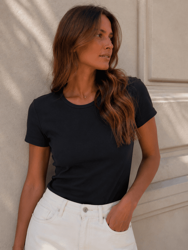 Vero Moda Vmchloe Basic Ribbet T-Skjorte Svart