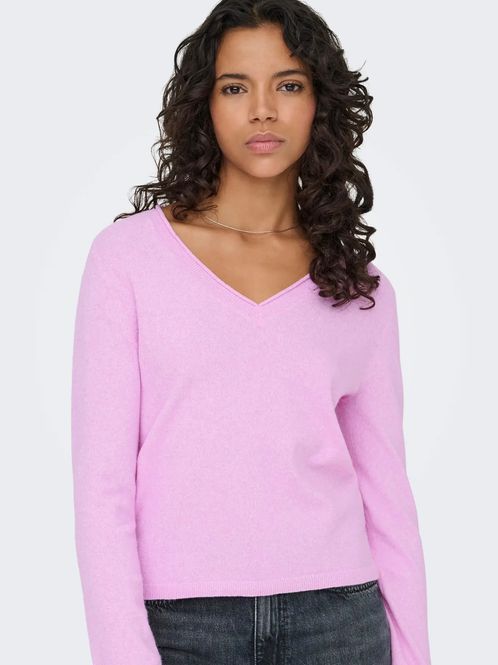 Hovedbilde Only Onlloyal V-hals Strikkegenser Rosa