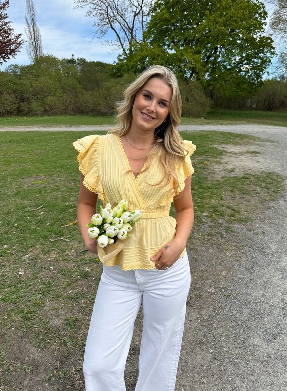 Aware Awnorden V-hals Peplum Topp Gul