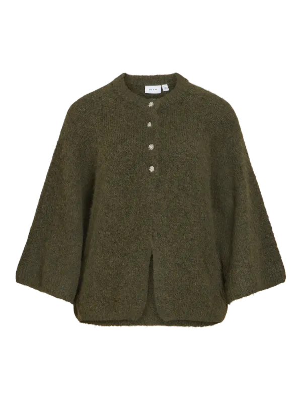 Vila Vibows Strikket Cardigan 3/4 Ermer Grønn